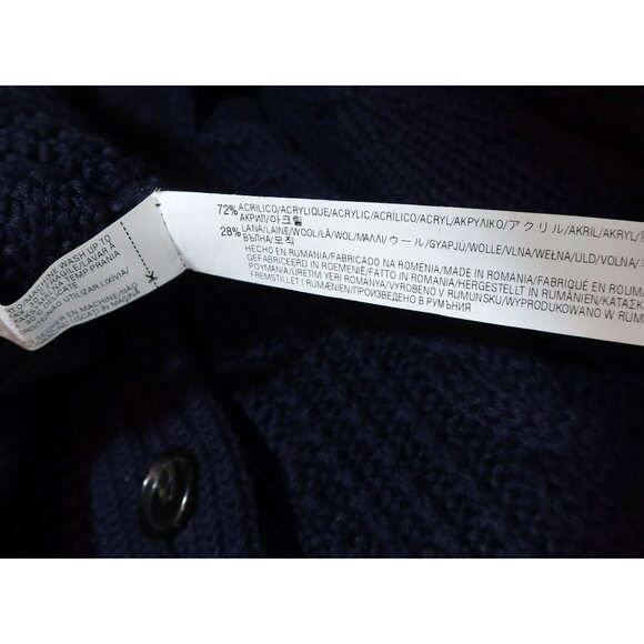 ZARA MAN Cable Shawl Collar Cardigan Sweater XL Wool Blend Navy Blue Grandpa - Picture 6 of 6